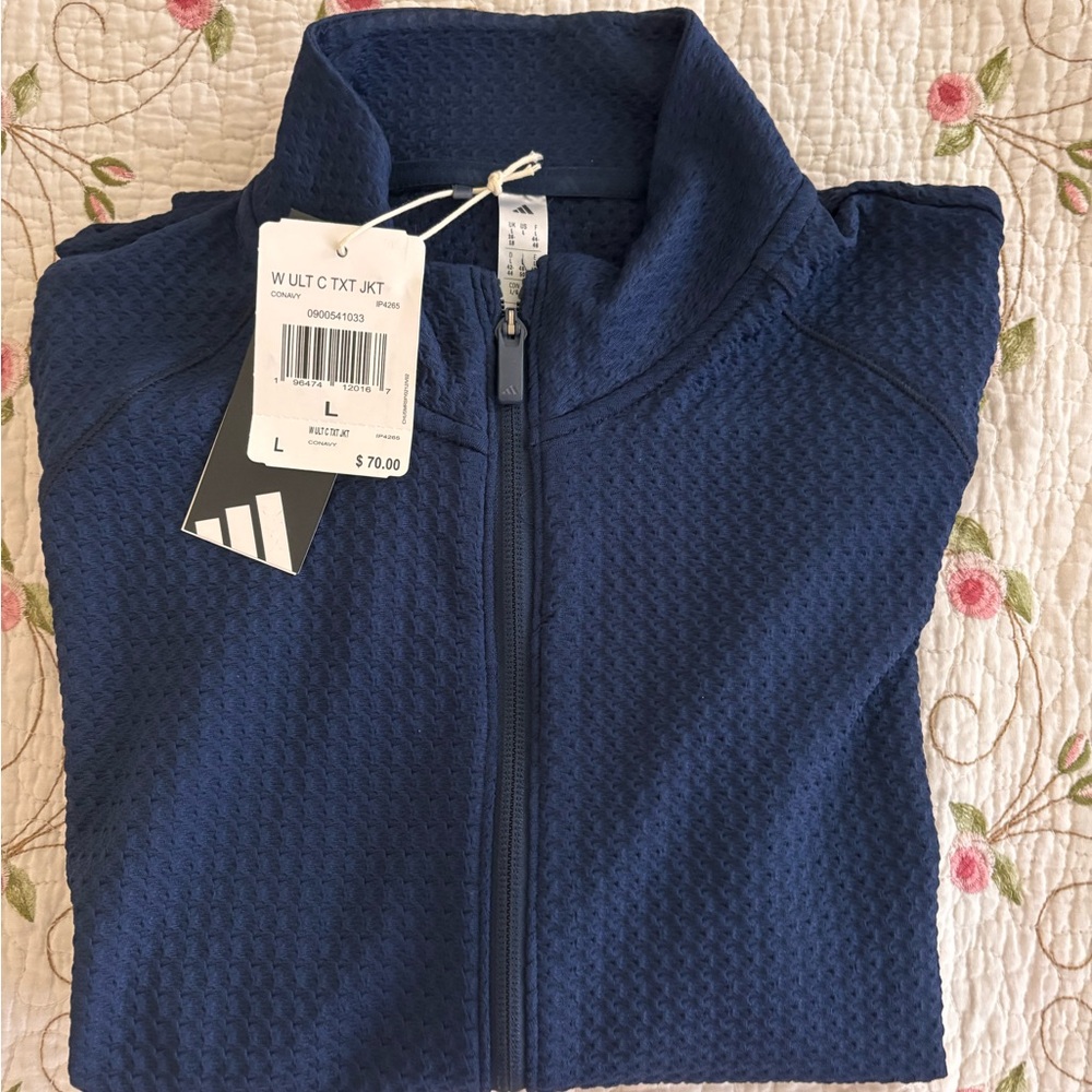 Adidas Dark Blue Textured Quarter-Zip Top